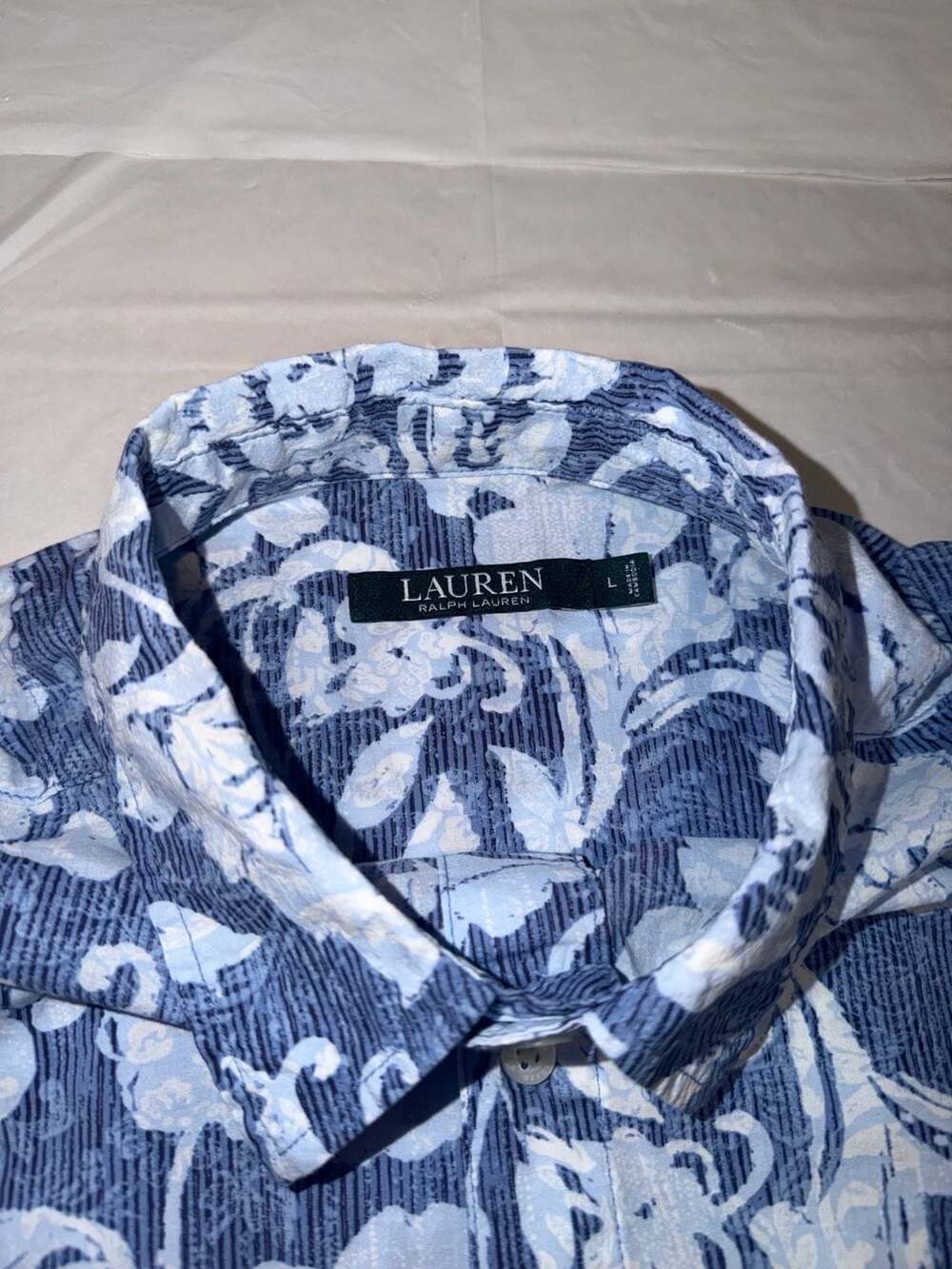 Lauren Ralph Lauren Women's Blue Floral Button-Down Shirt Dress CoverUp L